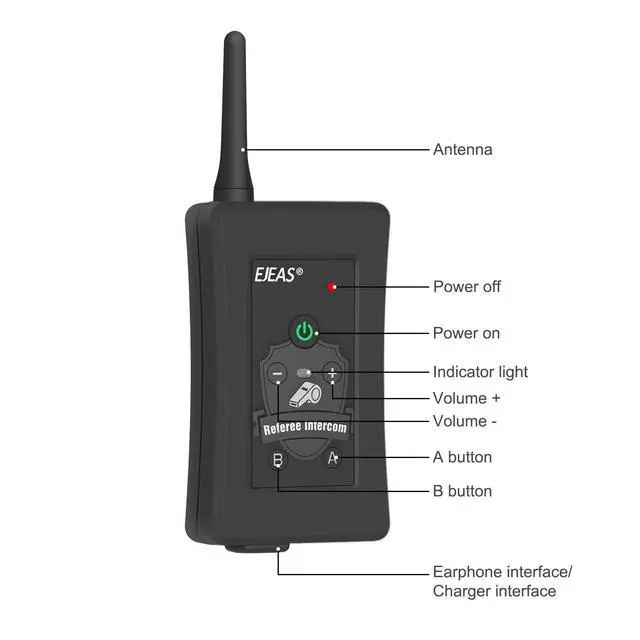 Alt view image 2 of 5 - EJEAS FBIM Professional Football Referee Bluetooth Intercom, 850mAh Full-Duplex 1500M Wireless Bluetooth Interphone with Noise Reduction Function for Soccer and Handball Referees (2 Pack)