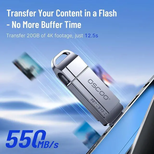 Alt view image 3 of 5 - OSCOO 256GB SSD Flash Drive, Up to 550MB/sUSB 3.2 Gen1 Thumb Drive, Dual USB-C & USB-A Ports, Compatible with iPhone 15/16/17, Android Phones, Mac Photo & Video Backup