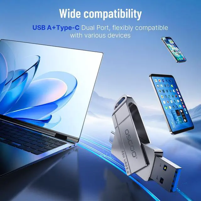 Alt view image 5 of 5 - OSCOO 256GB SSD Flash Drive, Up to 550MB/sUSB 3.2 Gen1 Thumb Drive, Dual USB-C & USB-A Ports, Compatible with iPhone 15/16/17, Android Phones, Mac Photo & Video Backup