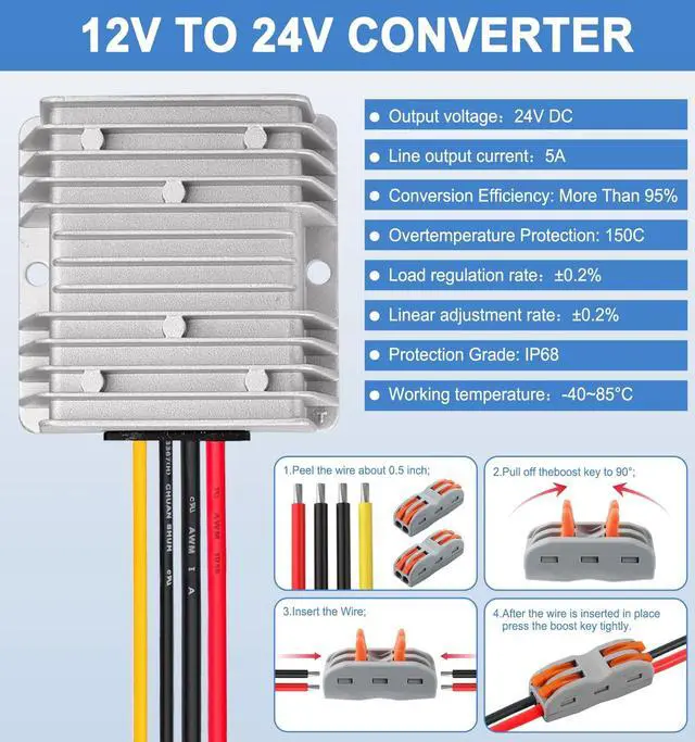 Alt view image 2 of 5 - EAGWELL 12V to 24V Boost Converter 5A 120W DC 12V to 24V Step Up Converter Voltage Regulator Transformer for Golf Carts, Solar System, RV, LED Lights