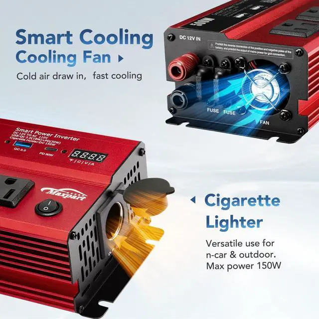 Alt view image 4 of 5 - 500W Power Inverter, Car/Light Truck 12V DC to 110V AC Converter USB and 3.0A USB and Type-C Ports Car Charger Inverter with Cigarette Lighter Ports for Smartphones Laptops Tablets