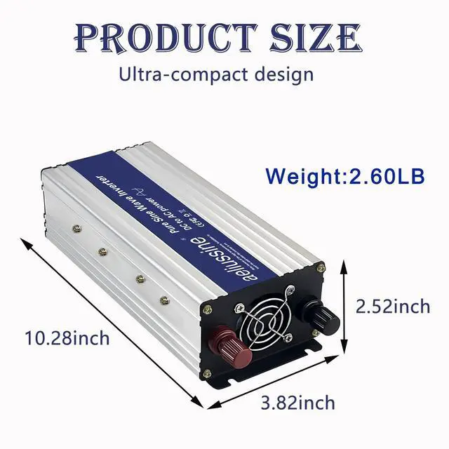 Alt view image 2 of 5 - Aeliussine 1200W Pure Sine Wave Inverter-12V DC to 110V 120V AC Power Converter with 2 AC Outlets, 12 Volt Power Inverter for Truck, Rv, Camping, Home, Emergency Power