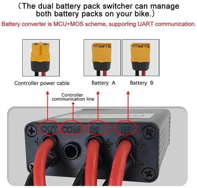 Alt view image 2 of 5 - Dual Battery Parallel Adapter, Electric Double Battery Discharge Converter Dual Battery Parallel Module Adapter 20V72V (20A)