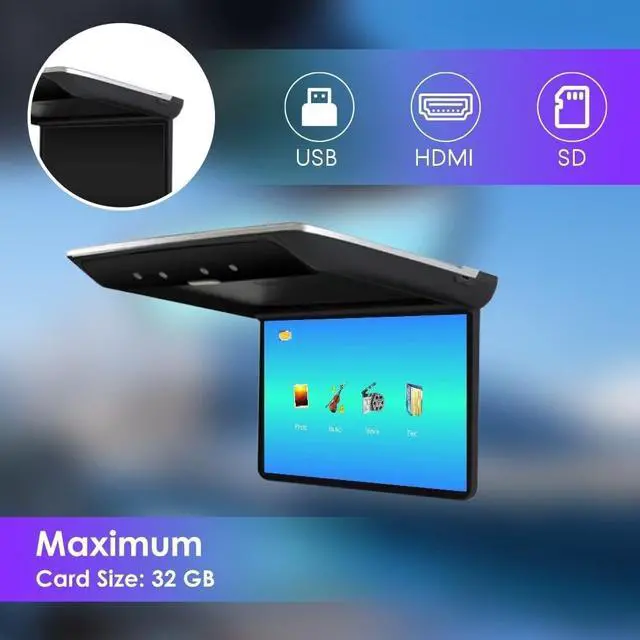 Alt view image 4 of 5 - Immiper 12.2 Inch Flip Down Roof Mount Car Overhead Monitor, 1920x1080P IPS LED Display with HDMI (Black)