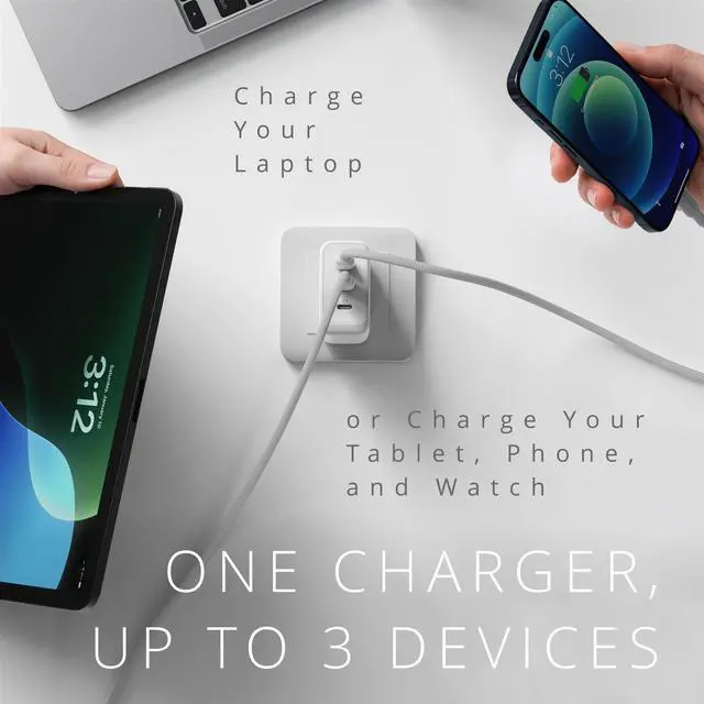 Alt view image 4 of 5 - Kensington 70W USBC GaN Power Adapter, 3Port Fast Charger with Power Delivery for Laptops, Tablets & Smartphones (K38101NA)