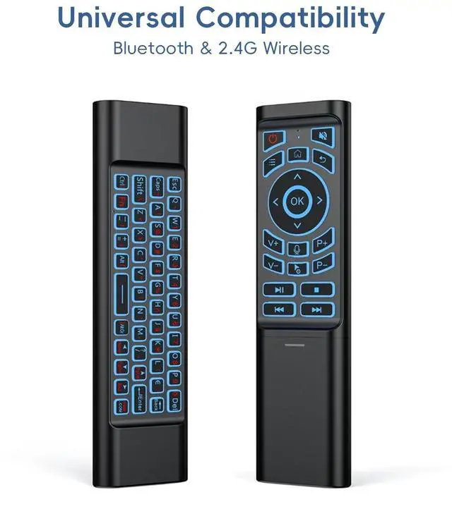 Alt view image 2 of 5 - iPazzPort Mini Air Mouse Remote with Keyboard - 7-Color Backlit, Bluetooth & 2.4G Dual-Mode, Responsive Light-Press Buttons for Smart TV, Android Box, PC, Windows ^^ AAA Battery Powered (NOT Included)