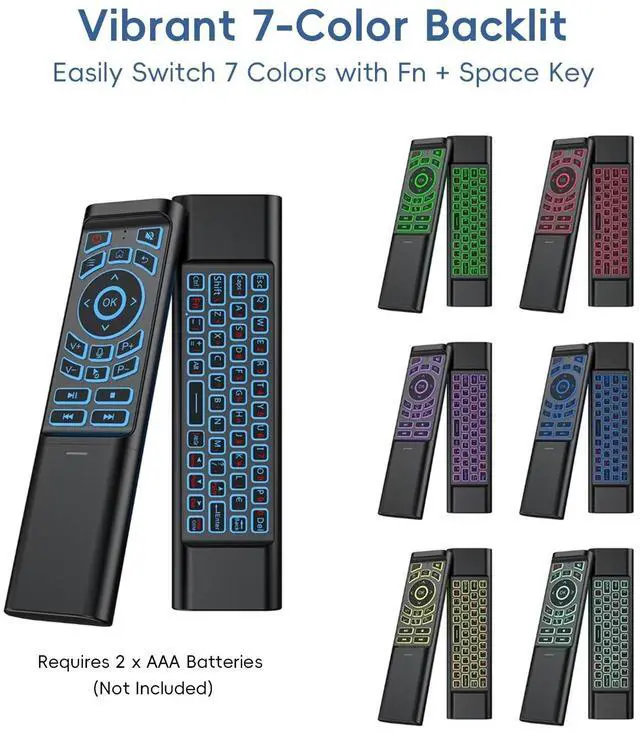 Alt view image 5 of 5 - iPazzPort Mini Air Mouse Remote with Keyboard - 7-Color Backlit, Bluetooth & 2.4G Dual-Mode, Responsive Light-Press Buttons for Smart TV, Android Box, PC, Windows ^^ AAA Battery Powered (NOT Included)