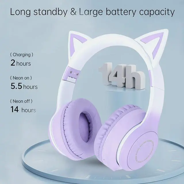 Alt view image 3 of 5 - YUEHISY Gaming Headset, Bluetooth 5.3 Wireless Headphones with 7 Color LED Light & Stereo Sound, Detachable Mic, Comfortable and Foldable (Purple)