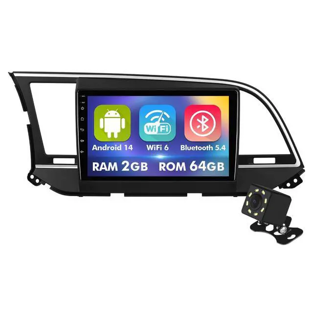 Main image of 9 Inch IPS Touchscreen Android 14 Car Stereo for Hyundai Elantra 2016 2017 2018 with Wireless CarPlay & Android Auto 2+64GB Car Radio, Support WiFi 6, Bluetooth,5.4, Backup Camera, SWC