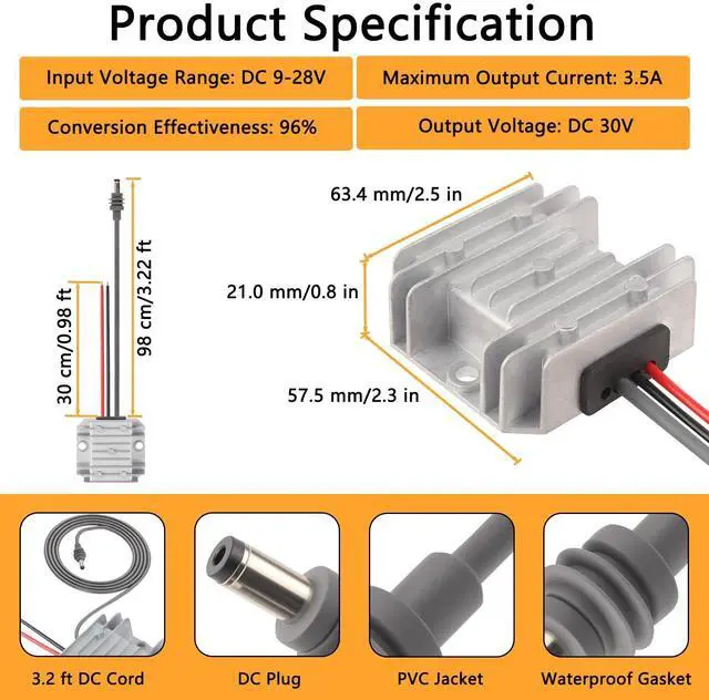Alt view image 2 of 5 - Starlink Mini 12V Adapter, DC Step Up Converter with Starlink Mini Power Cord Input 9-28V Output 30V 3.5A for Truck RV Car Boat and Outdoor