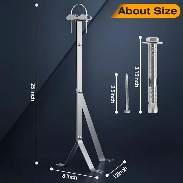 Alt view image 5 of 5 - 24 Inch Antenna Wall Mount Stainless Steel Stand Off Wall Mast Mount Clamps Windproof Antenna Mounting Bracket (24 inch)