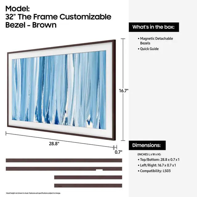 Alt view image 2 of 5 - Samsung 32" The Frame Customizable Bezel (2026 Model), Magnetic, Easy Installation, VG-SCFH32BWBZA, Modern Brown