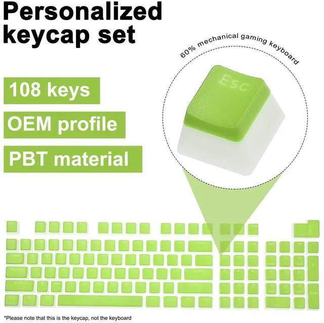 Alt view image 2 of 5 - MECCANIXITY 108 Keys PBT Pudding Keycaps Set OEM Profile Double Shot for Mechanical Keyboard Layout, Light Green