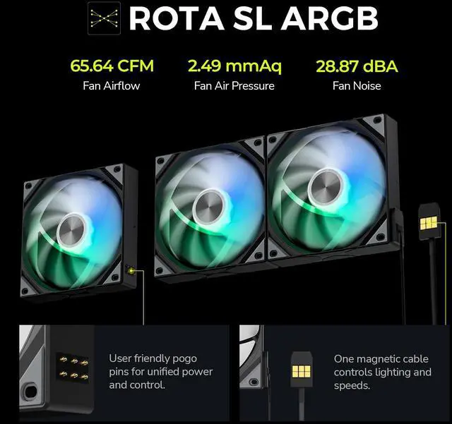 Alt view image 2 of 5 - Tryx 120mm Case Fan 1pc Computer ARGB PC Quiet Fan Cooler, Upgraded Pogo-Pin Connection with Magnetic CableARGB Gen2 LEDsNew Version ROTA SLBlack