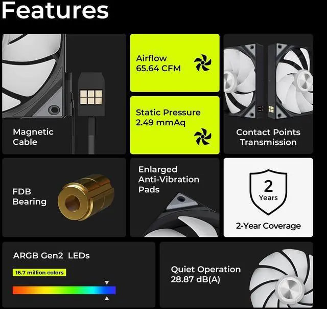 Alt view image 3 of 5 - Tryx 120mm Case Fan 1pc Computer ARGB PC Quiet Fan Cooler, Upgraded Pogo-Pin Connection with Magnetic CableARGB Gen2 LEDsNew Version ROTA SLBlack