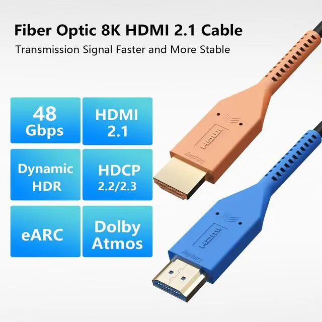 Alt view image 2 of 5 - YilianOptoe 8K Fiber Optic HDMI Cable 66ft,Long HDMI 2.1 Cable,Active HDMI Cord,48Gbps,8K@60Hz 4K@120Hz,Ultra HD HDR, for PS5/Xbox/TV/Monitor/Laptop/Projector/Blu-ray