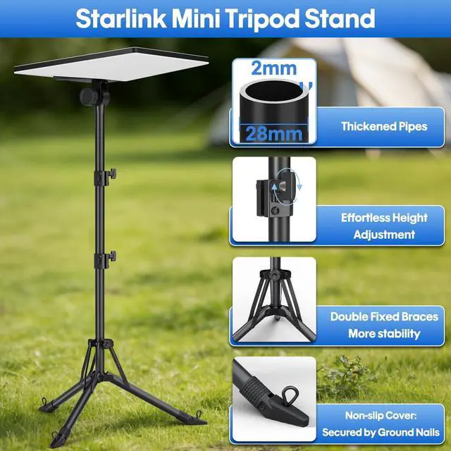 Alt view image 5 of 5 - Starlink Mini Tripod, 180 Tilt Angle & Height Adjustable Starlink Mini Stand with Adapter, Windproof & Portable Starlink Tripod Mount with Ground Nail, Starlink Stand for Outdoor Travel Hiking