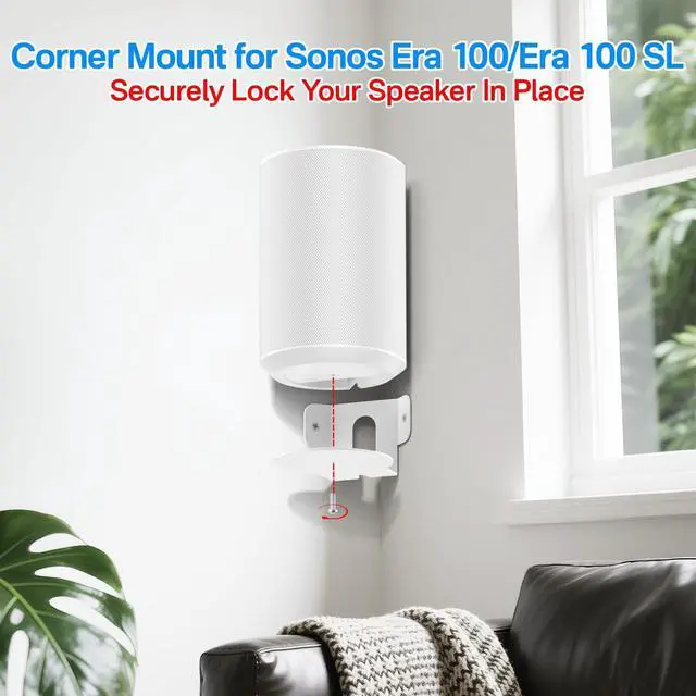 Alt view image 2 of 5 - Chunxiao Metal Speaker Mount for Sonos Era 100 / Era 100 SL Corner Wall Mount Bracket White - Lightweight Low Profile Wall Mount for Sonos Era 100 Speaker Corner Mount Easy to Install