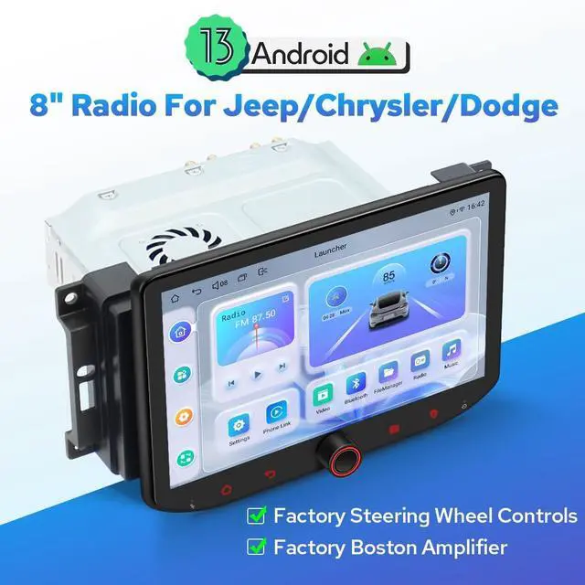 Alt view image 2 of 5 - Joying 8" Car Radio for Jeep Grand Cherokee 2008-2010/Chrysler Town & Country 2008-2016/Dodge Grand Caravan, Challenger, Caliber, Avenger 2008-2014 with Carplay, Android Auto, AM/FM Radio(JY-JP101T4)