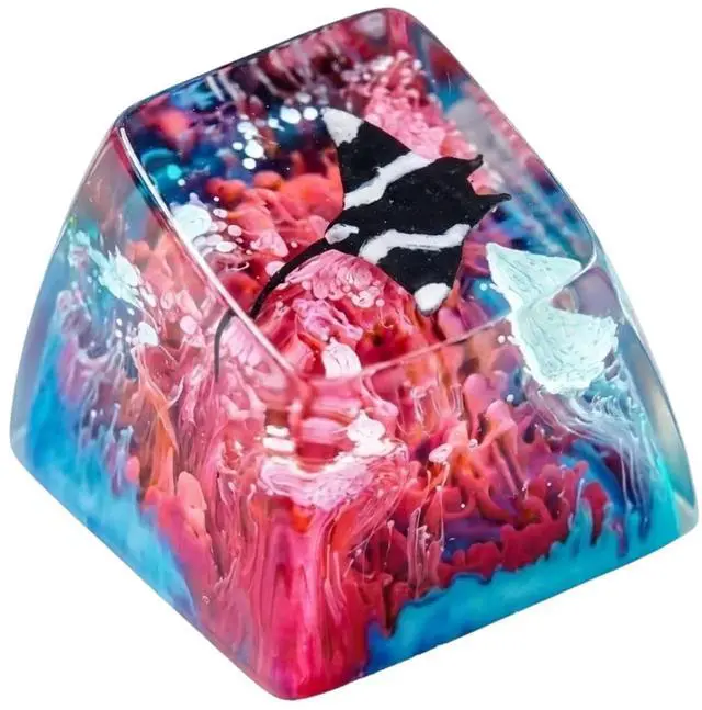 Main image of Manta Ray Artisan Keycap Red Blue Ocean Coral Reef - 1U ESC, R1 SA Profile Custom Handmade Resin Cherry MX Switch Key Cap Mechanical Keyboard, Cool Tech Gifts for Men, Dad, Father, Gamer, Sea Lover