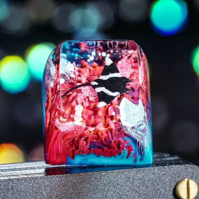Alt view image 2 of 5 - Manta Ray Artisan Keycap Red Blue Ocean Coral Reef - 1U ESC, R1 SA Profile Custom Handmade Resin Cherry MX Switch Key Cap Mechanical Keyboard, Cool Tech Gifts for Men, Dad, Father, Gamer, Sea Lover