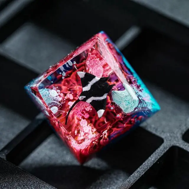 Alt view image 3 of 5 - Manta Ray Artisan Keycap Red Blue Ocean Coral Reef - 1U ESC, R1 SA Profile Custom Handmade Resin Cherry MX Switch Key Cap Mechanical Keyboard, Cool Tech Gifts for Men, Dad, Father, Gamer, Sea Lover