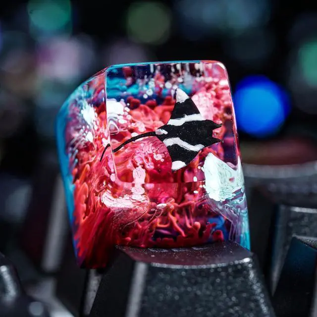 Alt view image 4 of 5 - Manta Ray Artisan Keycap Red Blue Ocean Coral Reef - 1U ESC, R1 SA Profile Custom Handmade Resin Cherry MX Switch Key Cap Mechanical Keyboard, Cool Tech Gifts for Men, Dad, Father, Gamer, Sea Lover