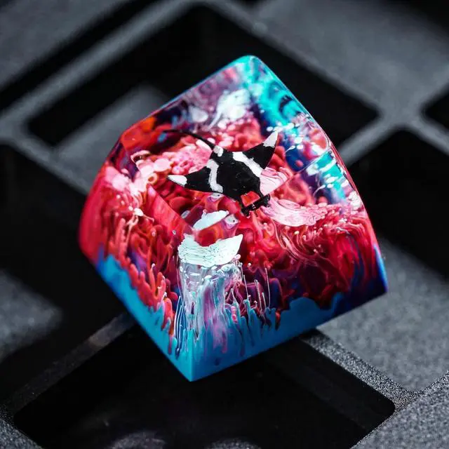 Alt view image 5 of 5 - Manta Ray Artisan Keycap Red Blue Ocean Coral Reef - 1U ESC, R1 SA Profile Custom Handmade Resin Cherry MX Switch Key Cap Mechanical Keyboard, Cool Tech Gifts for Men, Dad, Father, Gamer, Sea Lover