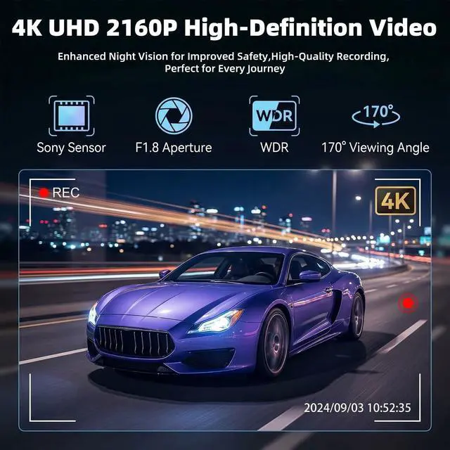 Alt view image 3 of 5 - 4K Dash Cam Fit for Honda Accord 2023 2024 2025 Hybrid LX Sport EX Touring EX-L(Gen11), OEM Look, WiFi & APP,2160P UHD Video,Loop Recording,Plug & Play,Built-in Microphone,Night Vision