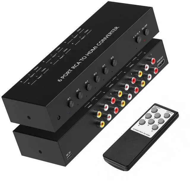 Main image of 6 Port RCA to HDMI Converter, Dual AV to HDMI Converter Supports 16:9/4:3 Composite to HDMIAdapter Support 1080P PAL/NTSC Compatible with Sega/Xbox/PS1/PS2/PS3/WII/N64/VHS, VCRs, and DVD Players