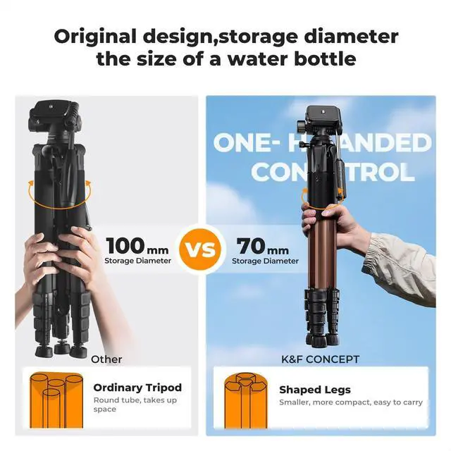 Alt view image 2 of 5 - K&F CONCEPT Camera Tripod, 75" Lightweight Portable Travel Outdoor DSLR Tripods for Camera Phone Video Recording Tripod Stand, Cellphone Clip for Smartphone Live Streaming Vlog (Bronze Gold, 75'')