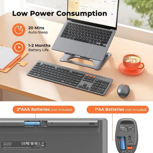 Alt view image 3 of 5 - MEETION Wireless Keyboard and Mouse, Bluetooth Keyboard and Mouse, Ultra Slim Multi-Device, Low-Profile Full Size Keyboard, 1200-3200 DPI Mice, for Computer PC Laptop Tablet iPad, Windows/Mac