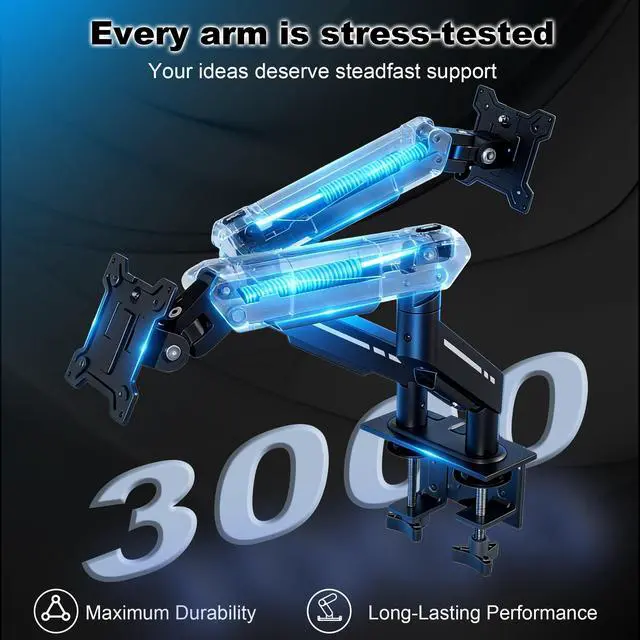 Alt view image 5 of 5 - THEARK Dual Monitor Stand for Desk - Dual Monitor Mount for 17-32 Inch Screens,Height Adjustable Dual Monitor Arm Desk Mount with Clamp and Grommet Base,75x75/100x100mm VESA Mount,Max 19.8 lbs,Black