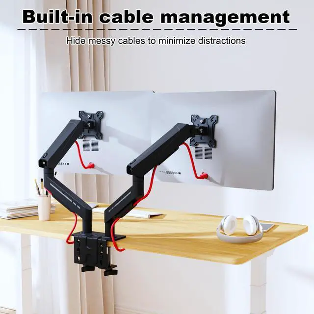 Alt view image 4 of 5 - THEARK Dual Monitor Stand for Desk - Dual Monitor Mount for 17-32 Inch Screens,Height Adjustable Dual Monitor Arm Desk Mount with Clamp and Grommet Base,75x75/100x100mm VESA Mount,Max 19.8 lbs,Black