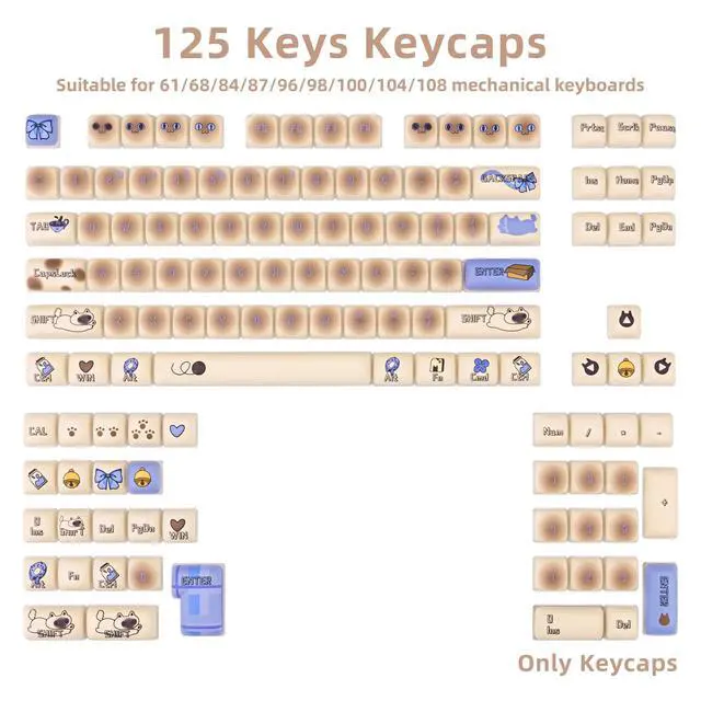 Alt view image 2 of 5 - COOMICKEY Siamese Cat Keycaps Set, Dye-Sublimation PBT, Mao Profile, 125 Keys Meow Meow Custom Cute Keycaps for ANSI/ISO Layout, MX Switches Mechanical Gaming Keyboard