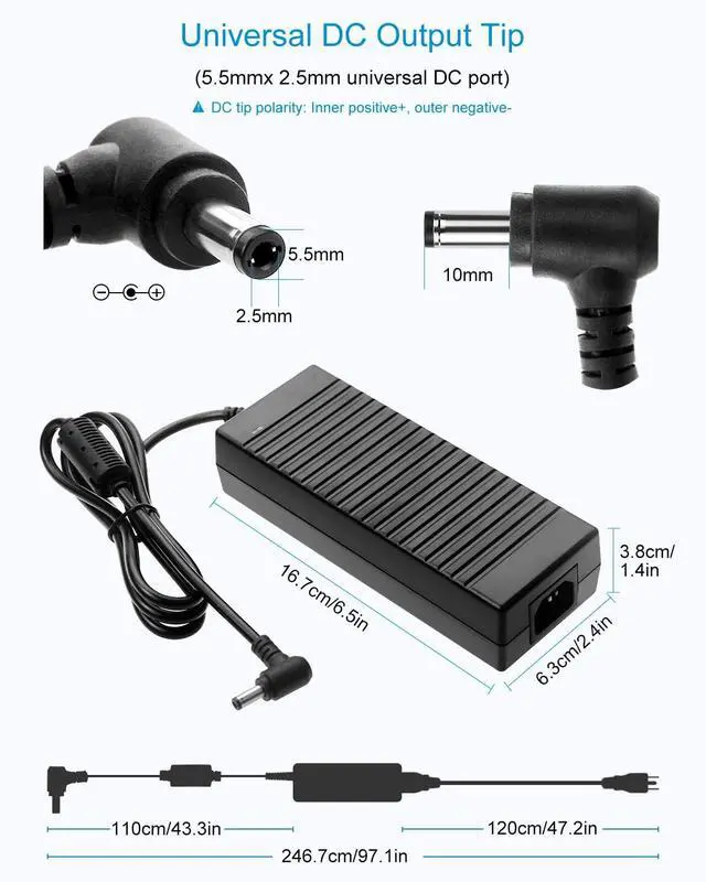 Alt view image 3 of 5 - ALITOVE 24V Power Supply DC 24 Volt 5A AC Adapter 100-240V AC/DC Adapter Transformer Compatible 5 Amp 4A 3A 2.7A 2.5A 2A with 5.5 * 2.5mm/2.1mm Tip for LED Strip CCTV Camera Printer LCD Monitor
