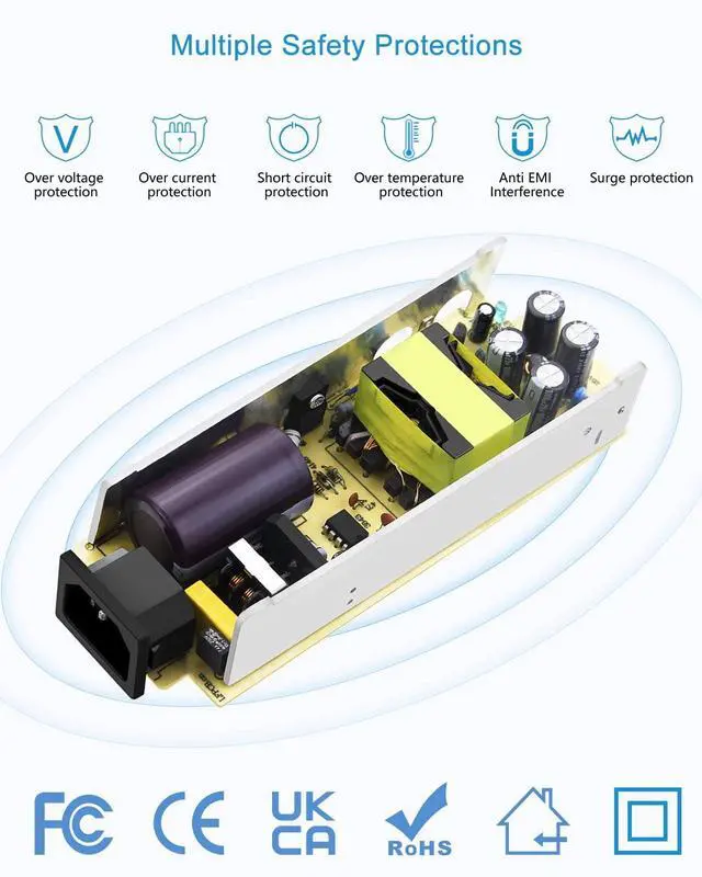 Alt view image 5 of 5 - ALITOVE 24V Power Supply DC 24 Volt 5A AC Adapter 100-240V AC/DC Adapter Transformer Compatible 5 Amp 4A 3A 2.7A 2.5A 2A with 5.5 * 2.5mm/2.1mm Tip for LED Strip CCTV Camera Printer LCD Monitor