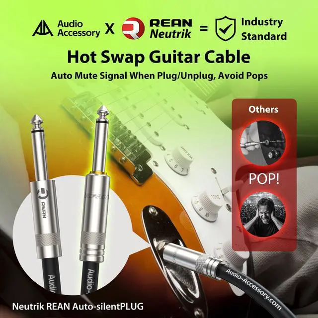 Alt view image 3 of 5 - AA AUDIO ACCESSORY Silent Guitar Cable 25 ft, Neutrik REAN silentPLUG, Kevlar-Reinforced Nylon Braided Anti-Kinking, Auto Mute 20 AWG 99.99% OFC 1/4 Instrument Cable, Shielded Amp Cord for Bass Guitar