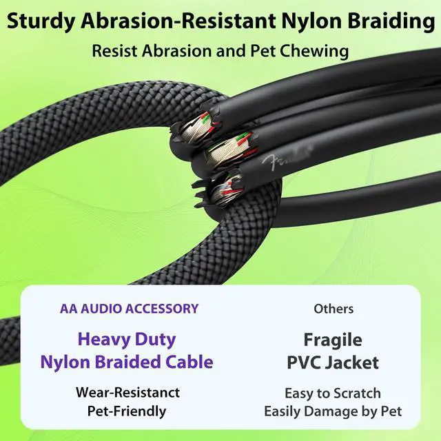 Alt view image 5 of 5 - AA AUDIO ACCESSORY Silent Guitar Cable 25 ft, Neutrik REAN silentPLUG, Kevlar-Reinforced Nylon Braided Anti-Kinking, Auto Mute 20 AWG 99.99% OFC 1/4 Instrument Cable, Shielded Amp Cord for Bass Guitar