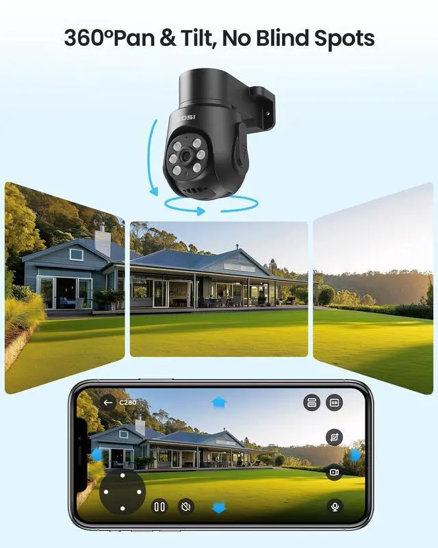 Alt view image 4 of 5 - ZOSI 1080p HD-TVI Surveillance Camera Outdoor Indoor, 360 Pan Tilt 2MP Wired Security Weatherproof CCTV Dome Camera with Audio Recording, IR Night Vision, Only Work with Our DVR