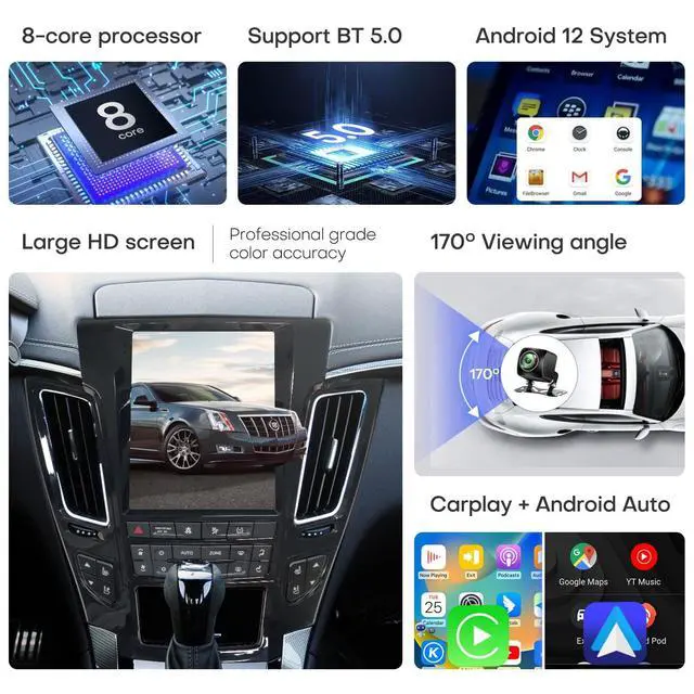 Alt view image 5 of 5 - Car Radio for Cadillac CTS 2008-2012 Stereo Replacement Upgrade Carplay Android Auto Vertical Touch Screen Tesla Style with DSP in Dash Headunit Multimedia Player Audio Voice Control (Black)