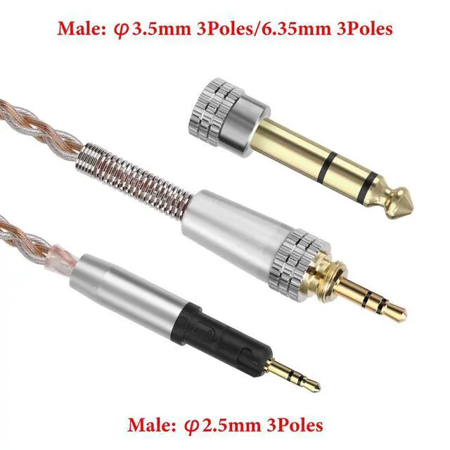 Alt view image 3 of 5 - GEEKRIA Apollo Silver-Plated Upgrade Audio Cable Compatible with ATH-R50x Headphones, 3.5mm (1/8'')/6.35mm (1/4'') to 2.5mm Replacement Headphones Cord for Desktop Amplifier (8.2ft / 2.5m)