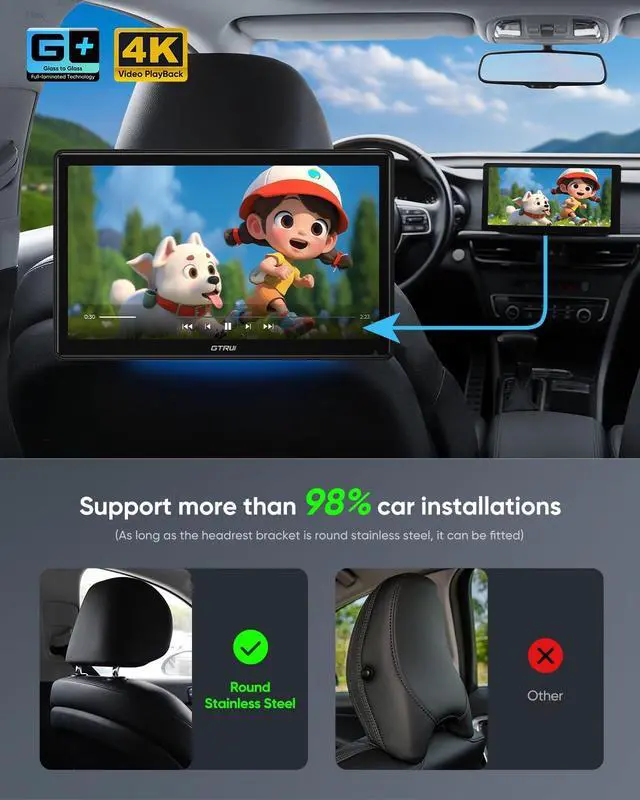Alt view image 2 of 5 - 15.6 inch 4K Android 14.0 Car TV Headrest Monitor for Cars Back seat Rear Entertainment System, Support Phone Wireless Mirror Link Touch Screen,with WiFi/Bluetooth/HDMI/USB/Video Player (1 Set)