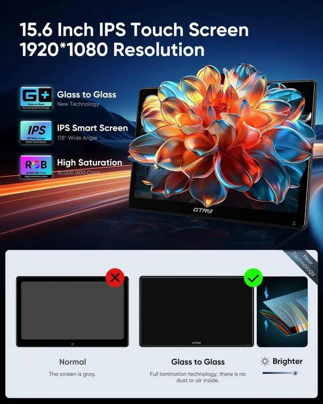 Alt view image 3 of 5 - 15.6 inch 4K Android 14.0 Car TV Headrest Monitor for Cars Back seat Rear Entertainment System, Support Phone Wireless Mirror Link Touch Screen,with WiFi/Bluetooth/HDMI/USB/Video Player (1 Set)