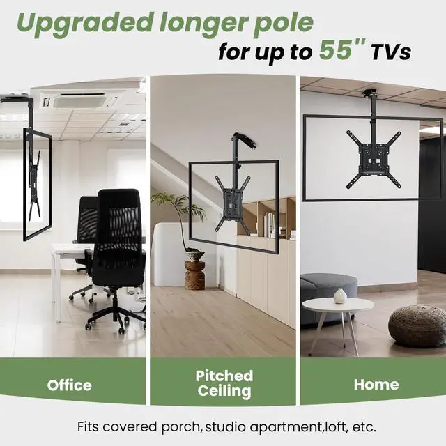 Alt view image 2 of 5 - Ceiling TV-Mount Flip Down Folding - 23-55'' Manual Drop Down TV Mount, Fits Flat and Pitched Roof, Height Adjustable, Swivel, Max Load 44 lbs, Max VESA 400x400 mm, Black