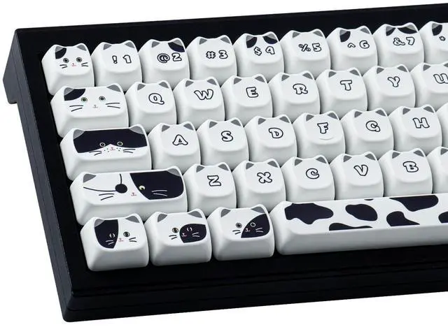 Main image of TYRIXKI PBT Keycaps 135 Keys Black and White Cat Cute Cat Shape keycaps Set Dye-Sublimation Mao Profile Custom Keycaps for Cherry Gateron MX Swithes Mechanical Keyboards