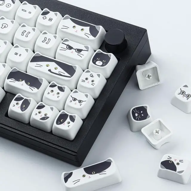 Alt view image 2 of 5 - TYRIXKI PBT Keycaps 135 Keys Black and White Cat Cute Cat Shape keycaps Set Dye-Sublimation Mao Profile Custom Keycaps for Cherry Gateron MX Swithes Mechanical Keyboards