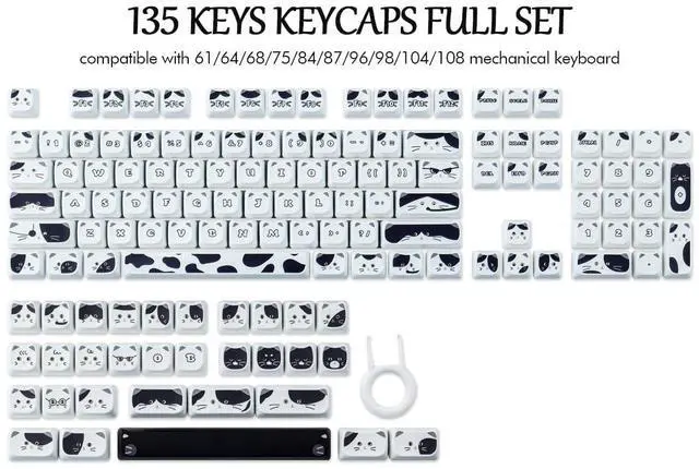 Alt view image 3 of 5 - TYRIXKI PBT Keycaps 135 Keys Black and White Cat Cute Cat Shape keycaps Set Dye-Sublimation Mao Profile Custom Keycaps for Cherry Gateron MX Swithes Mechanical Keyboards