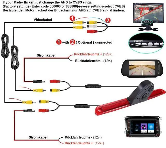 Alt view image 5 of 5 - New Super Dual Lens Car Rear View Camera Brake Light Reversing System in 3rd Brake Light Camera, Replacement for Van Mercedes Benz Sprinter W906/ VW Crafter Caravelle 2007-2015 (with 7 inch Mirror)