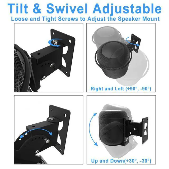 Alt view image 2 of 5 - Yibracki Heavy Duty 2-Pack Speaker Wall Mount for HomePod 1st Wall Mount, Adjustable Swivel & Tilt Mounts for HomePod Gen 1, for HomePod 1st Mounting Brackets with Hardware Kit (Black)